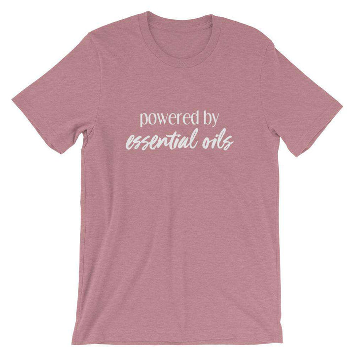 Powered by Essential Oils (Dark) Short-Sleeve Unisex T-Shirt Apparel Your Oil Tools Heather Orchid S 