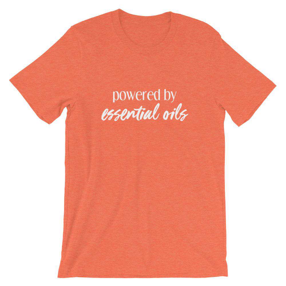 Powered by Essential Oils (Dark) Short-Sleeve Unisex T-Shirt Apparel Your Oil Tools Heather Orange S 