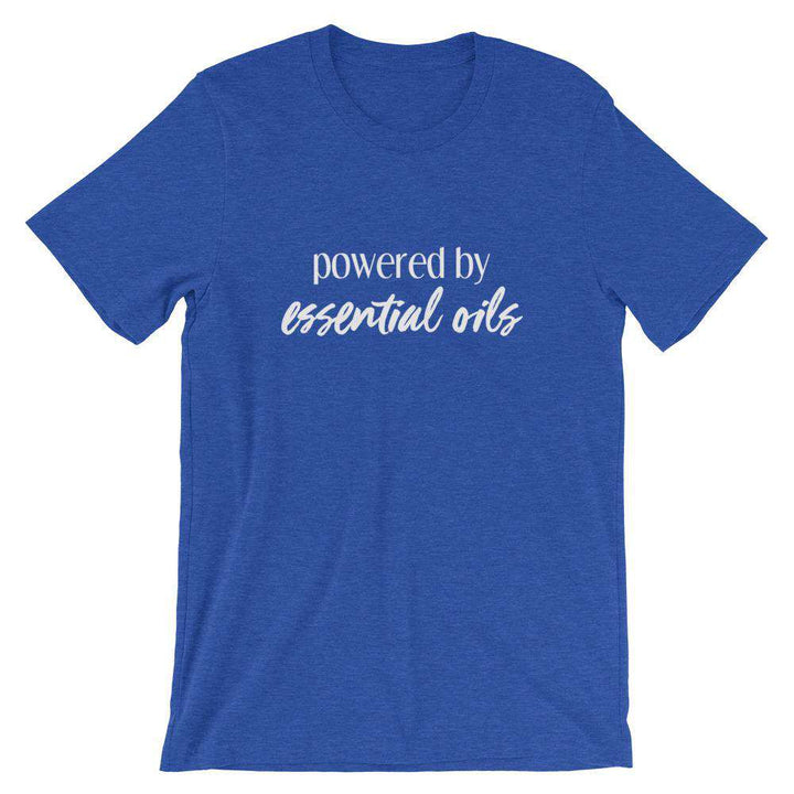 Powered by Essential Oils (Dark) Short-Sleeve Unisex T-Shirt Apparel Your Oil Tools Heather True Royal S 