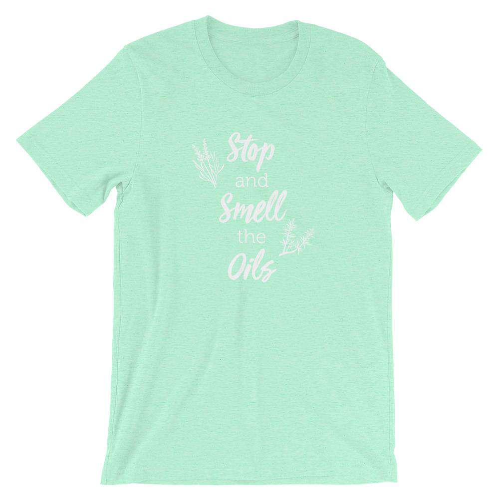 Stop and Smell the Oils (Dark) Short-Sleeve Unisex T-Shirt Apparel Your Oil Tools Heather Mint S 