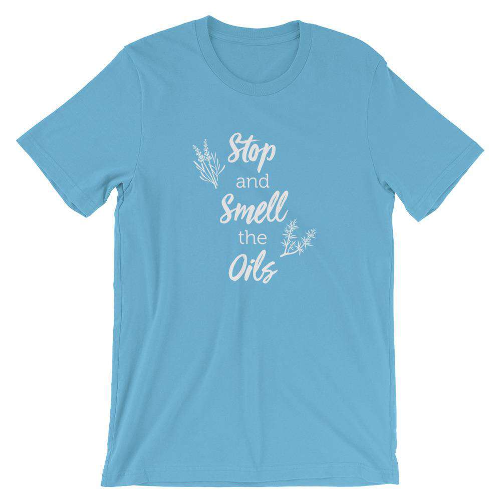 Stop and Smell the Oils (Dark) Short-Sleeve Unisex T-Shirt Apparel Your Oil Tools Ocean Blue S 