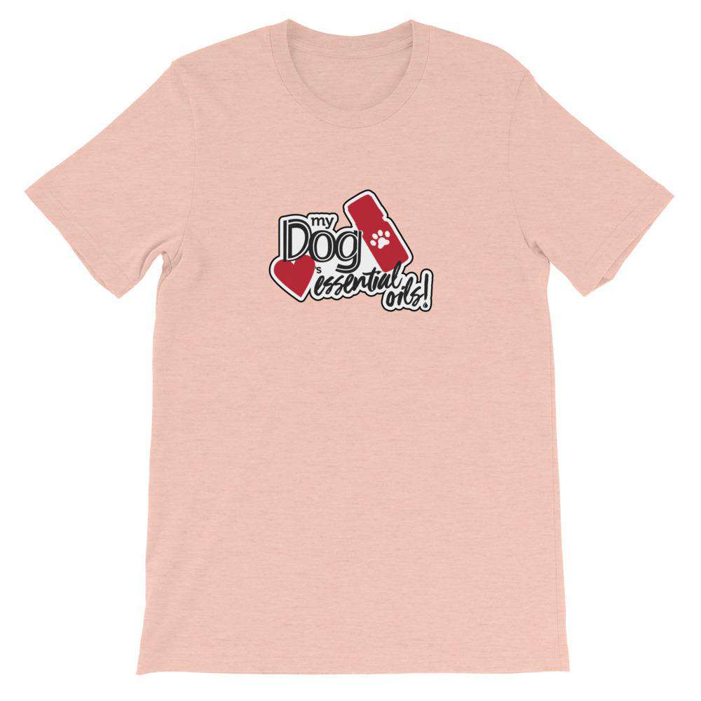 "My Dog Loves Essential Oils" Short-Sleeve Unisex T-Shirt Apparel Your Oil Tools Heather Prism Peach XS 