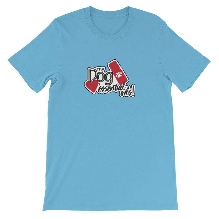 "My Dog Loves Essential Oils" Short-Sleeve Unisex T-Shirt Apparel Your Oil Tools Ocean Blue S 