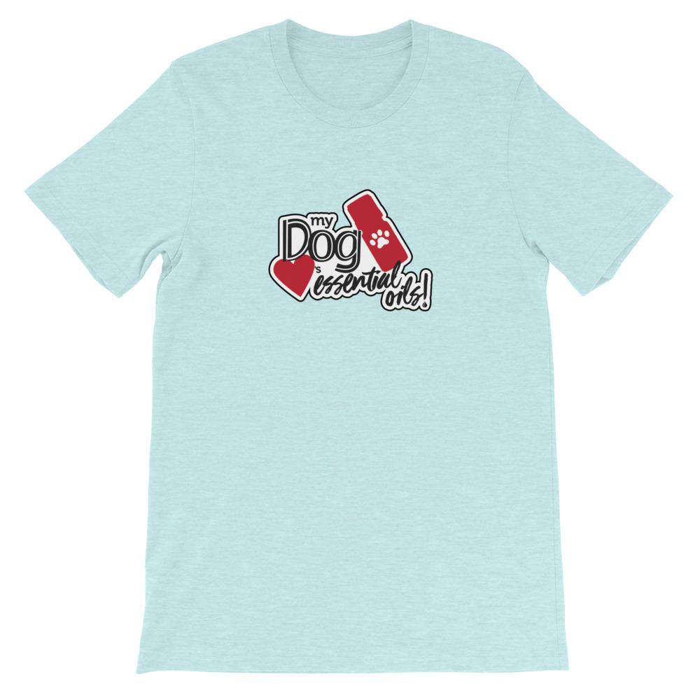 "My Dog Loves Essential Oils" Short-Sleeve Unisex T-Shirt Apparel Your Oil Tools Heather Prism Ice Blue XS 