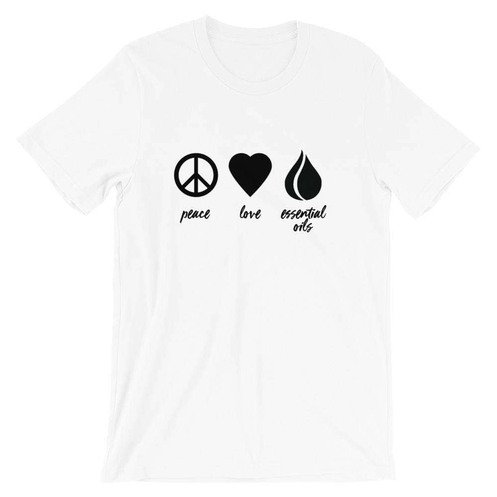 Peace, Love, Essential Oils (Dark) Short-Sleeve Unisex T-Shirt Apparel Your Oil Tools White XS 