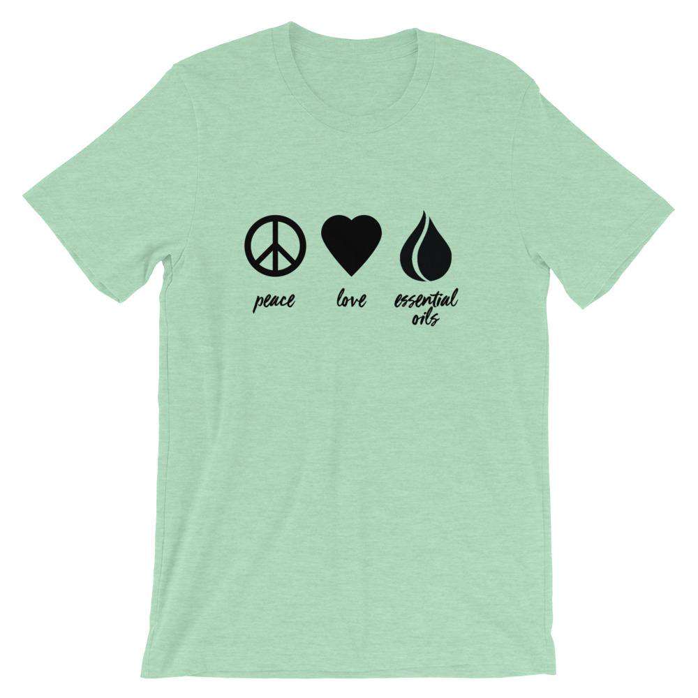 Peace, Love, Essential Oils (Dark) Short-Sleeve Unisex T-Shirt Apparel Your Oil Tools Heather Prism Mint XS 