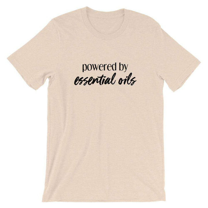 Powered by Essential Oils (Light) Short-Sleeve Unisex T-Shirt Apparel Your Oil Tools Heather Dust S 