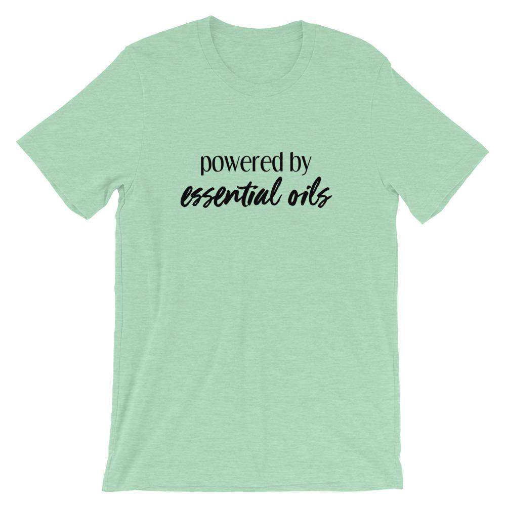 Powered by Essential Oils (Light) Short-Sleeve Unisex T-Shirt Apparel Your Oil Tools Heather Prism Mint XS 