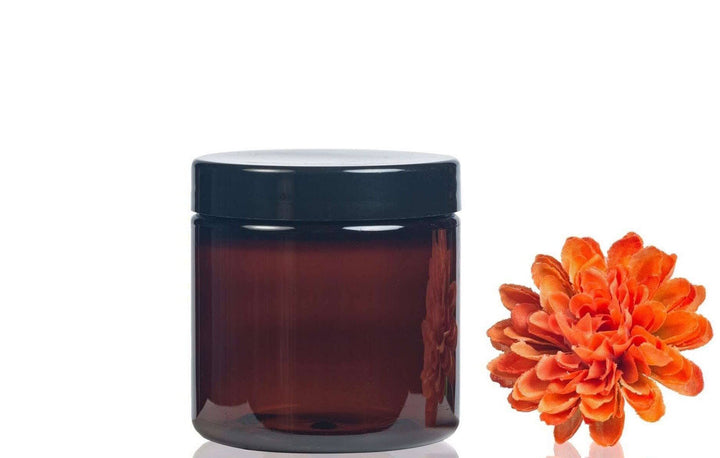 2 oz Amber Glass Jar w/ Child-Safe Black Cap Glass Jars Your Oil Tools 