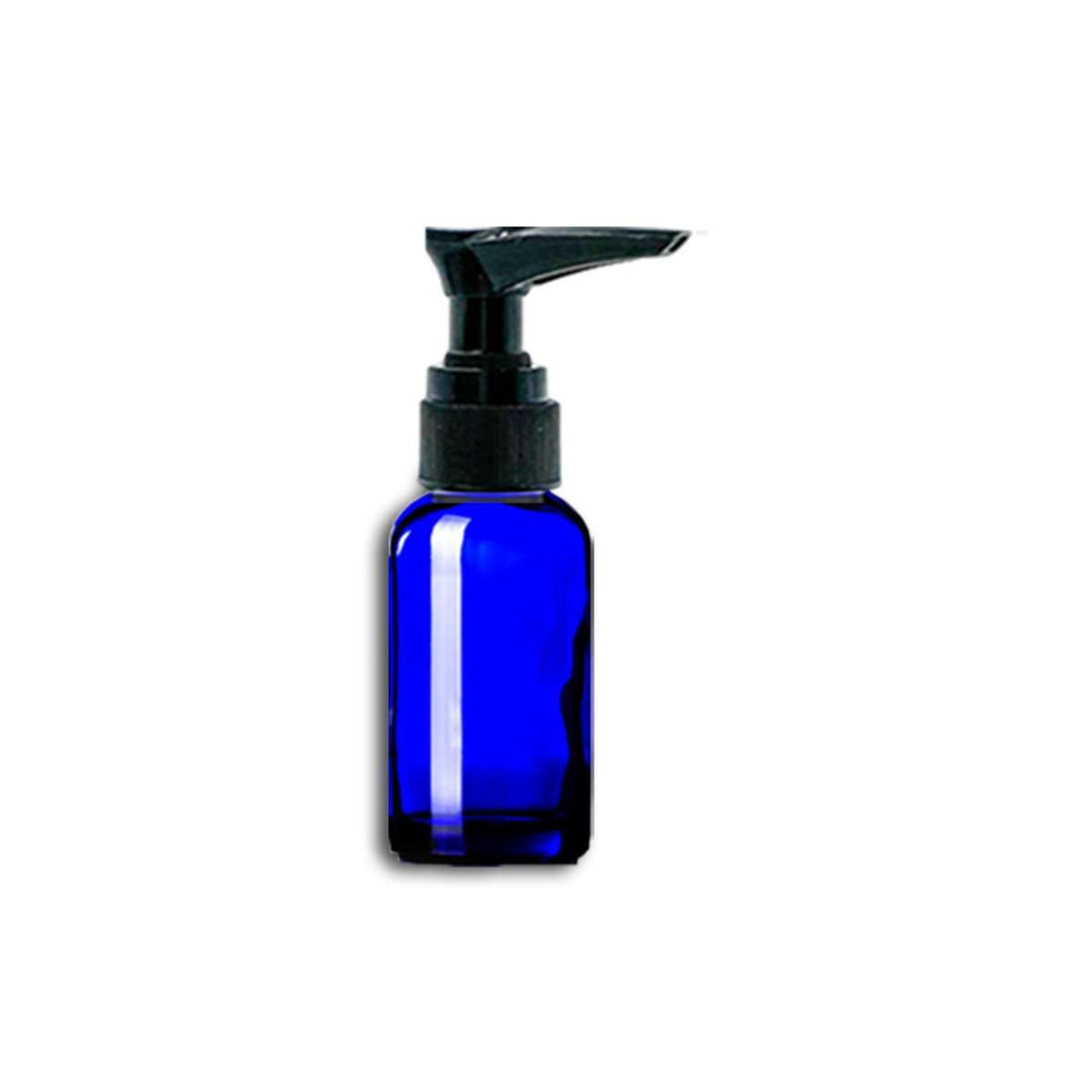 1 oz Blue Glass Bottle w/ Black Pump Top Glass Lotion Bottles Your Oil Tools 