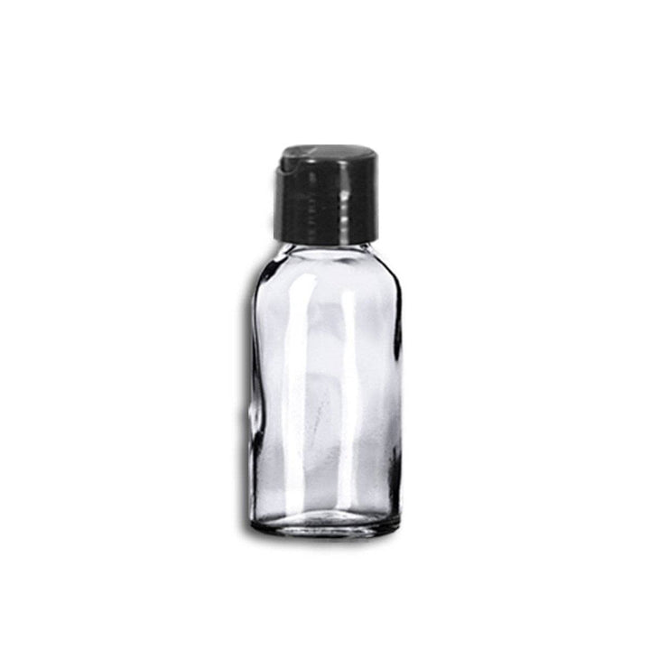 1 oz Clear Glass Bottle w/ Black Disc Top Glass Lotion Bottles Your Oil Tools 