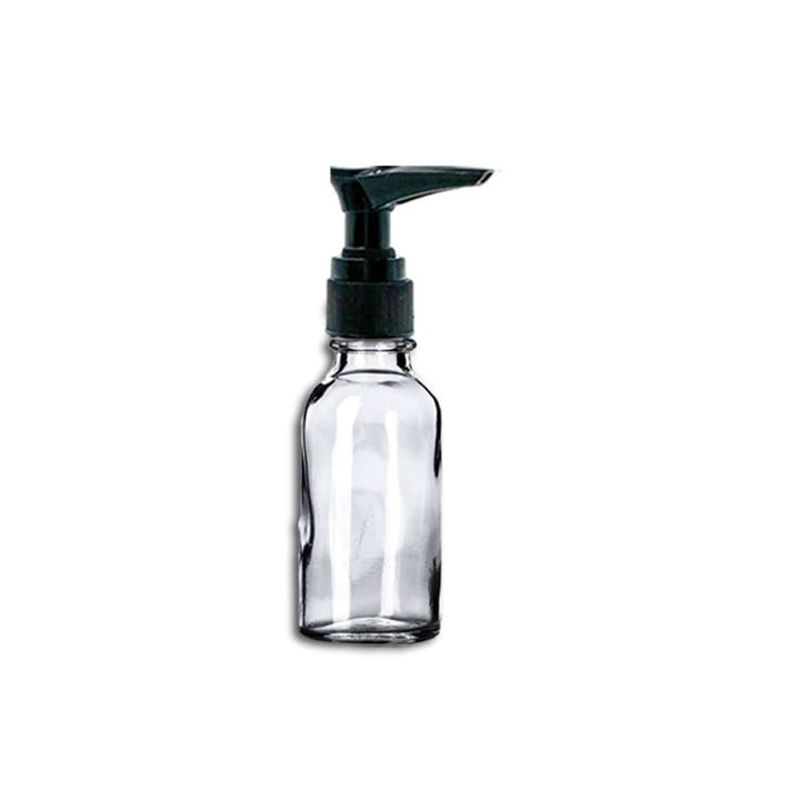 1 oz Clear Glass Bottle w/ Black Pump Top Glass Lotion Bottles Your Oil Tools 