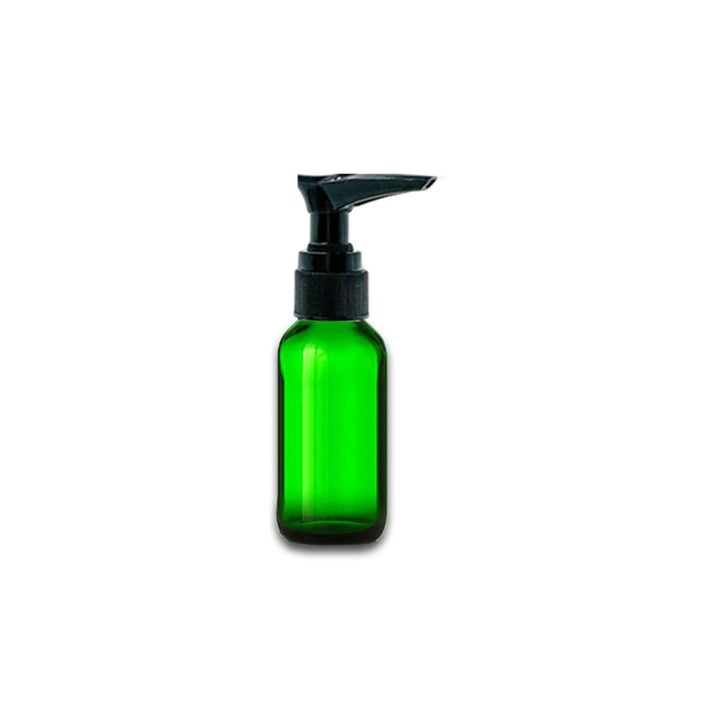1 oz Green Glass Bottle w/ Black Pump Top Glass Lotion Bottles Your Oil Tools 