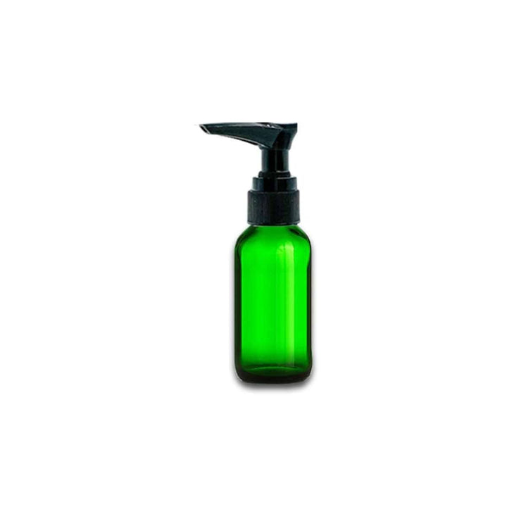 1 oz Green Glass Bottle w/ Black Pump Top Glass Lotion Bottles Your Oil Tools 