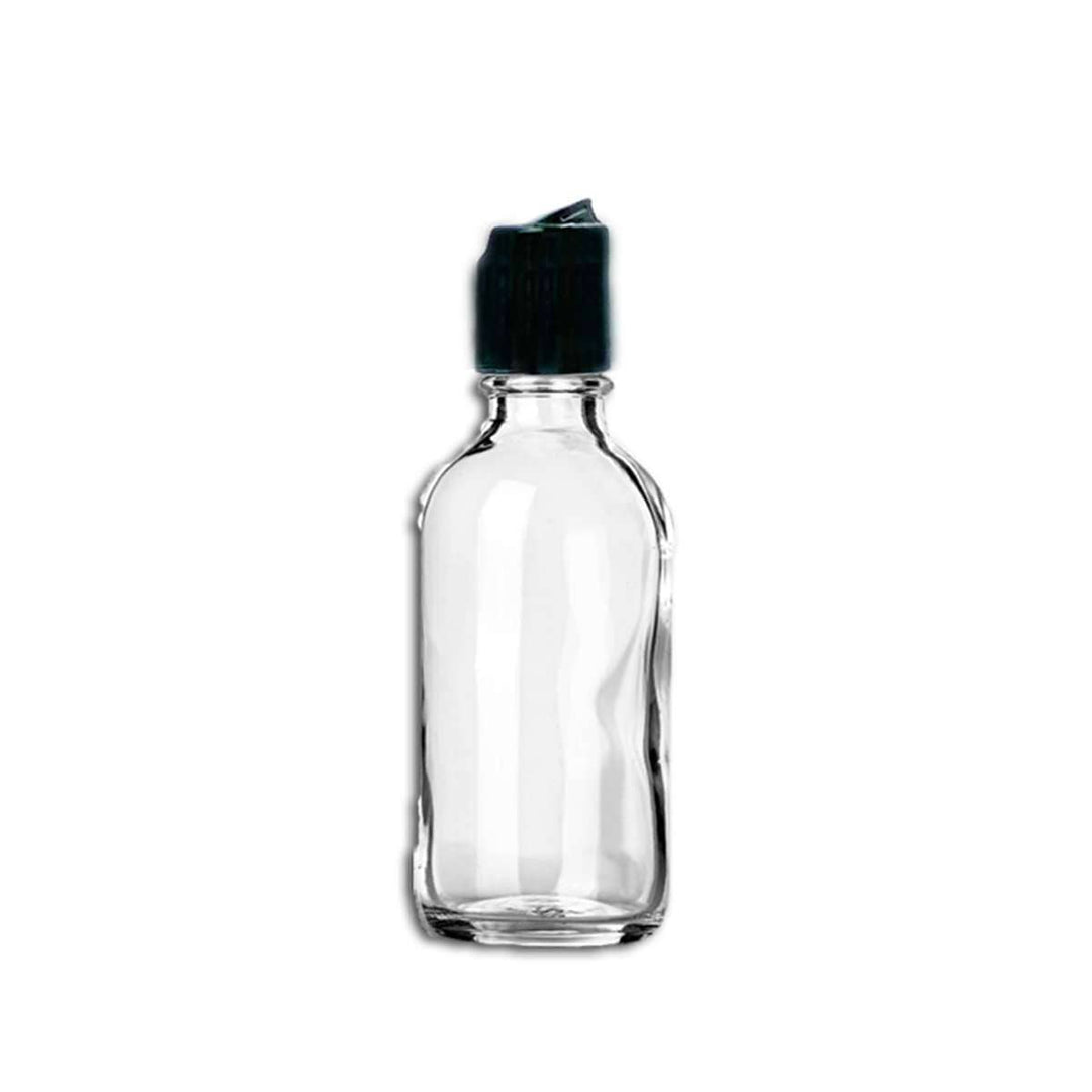 2 oz Clear Glass Bottle w/ Black Disc Top Glass Lotion Bottles Your Oil Tools 