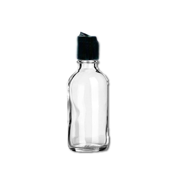 2 oz Clear Glass Bottle w/ Black Disc Top Glass Lotion Bottles Your Oil Tools 