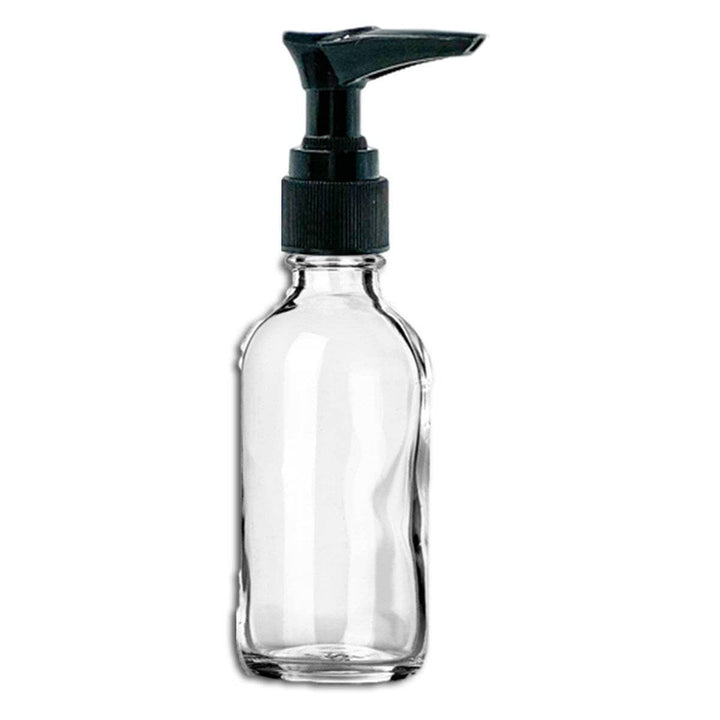 2 oz Clear Glass Bottle w/ Black Pump Top Glass Lotion Bottles Your Oil Tools 