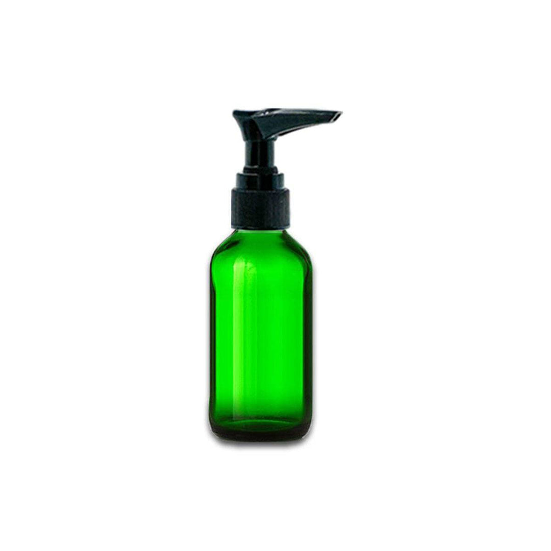 2 oz Green Glass Bottle w/ Black Pump Top Glass Lotion Bottles Your Oil Tools 
