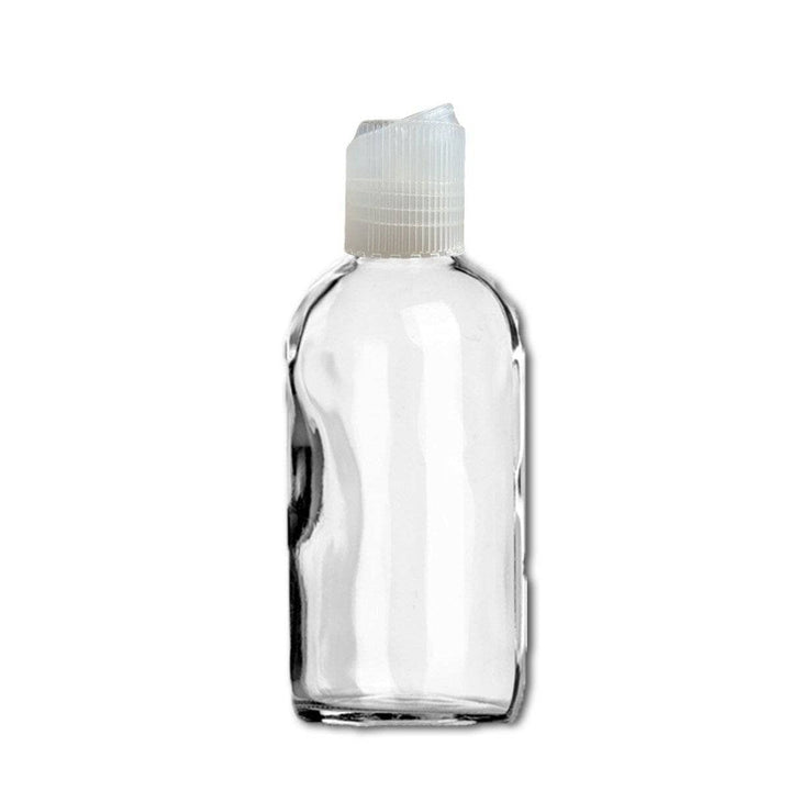 4 oz Clear Glass Bottle w/ Natural Polypropylene Ribbed Disc Top Glass Lotion Bottles Your Oil Tools 