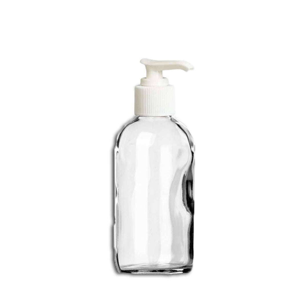 4 oz Clear Glass Bottle w/ White Pump Top Glass Lotion Bottles Your Oil Tools 