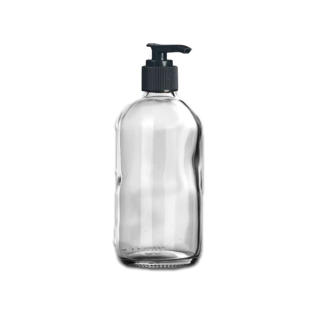 8 oz Clear Glass Bottle w/ Black Pump Top Glass Lotion Bottles Your Oil Tools 