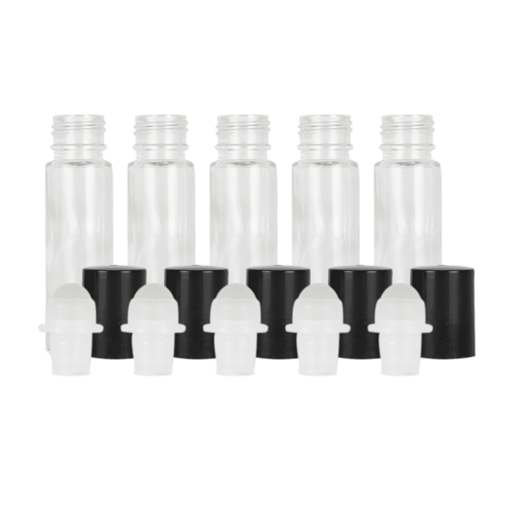 10 ml Clear Glass Roller Bottles (Pack of 5) Glass Roller Bottles Your Oil Tools Black Glass 
