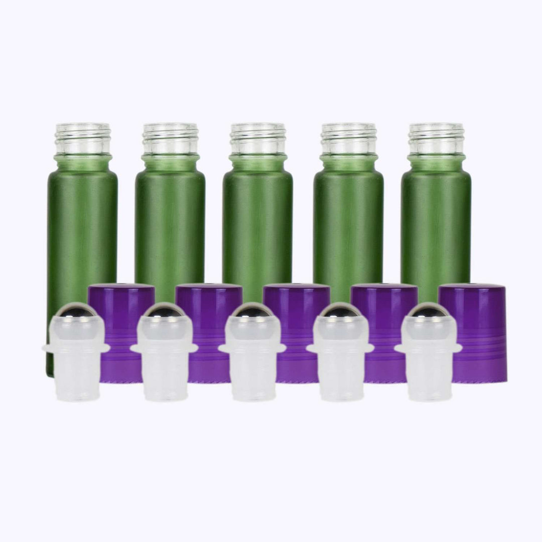 10 ml Green Frosted Glass Roller Bottles (Pack of 5) Glass Roller Bottles Your Oil Tools Purple Stainless 