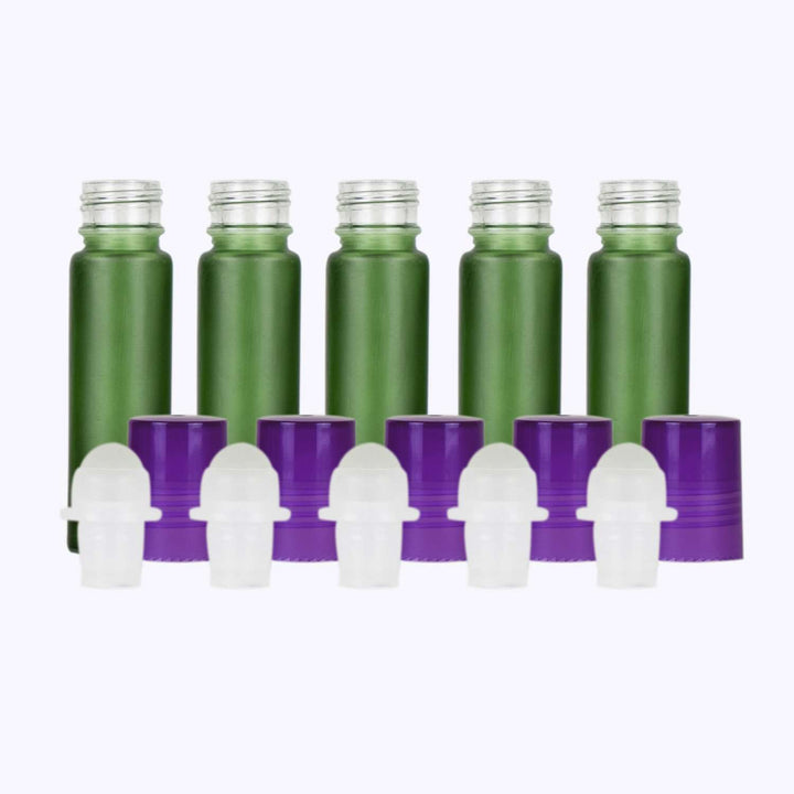 10 ml Green Frosted Glass Roller Bottles (Pack of 5) Glass Roller Bottles Your Oil Tools Purple Glass 
