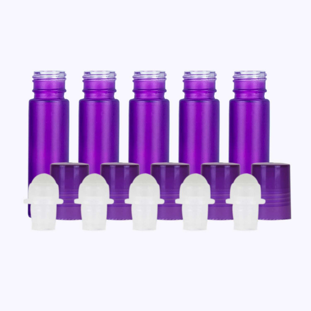 10 ml Purple Frosted Glass Roller Bottles (Pack of 5) Glass Roller Bottles Your Oil Tools Purple Plastic 