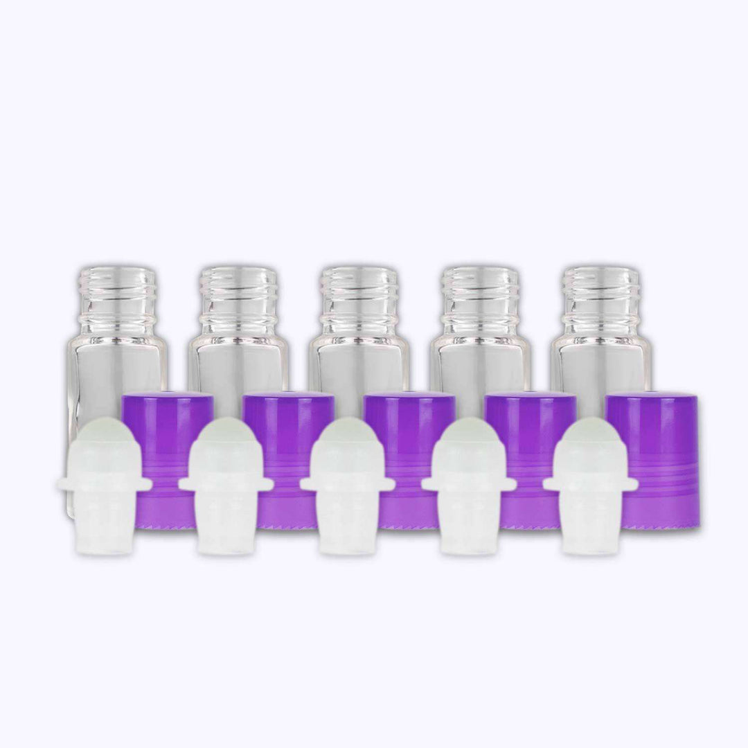 5 ml Clear Glass Roller Bottles (Pack of 5) Glass Roller Bottles Your Oil Tools Purple Plastic 