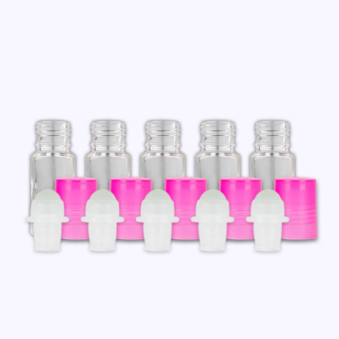5 ml Clear Glass Roller Bottles (Pack of 5) Glass Roller Bottles Your Oil Tools Pink Glass 