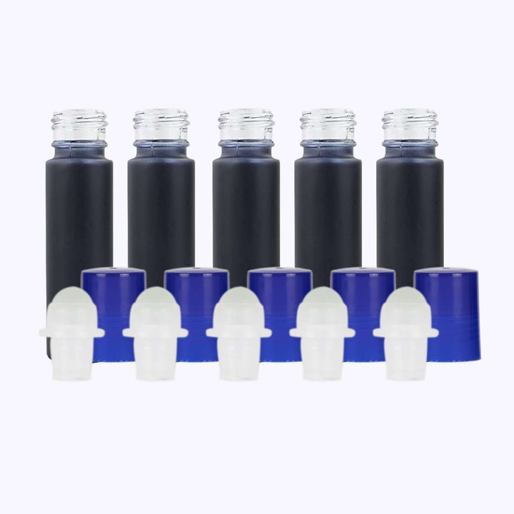 10 ml Black Frosted Glass Roller Bottle (Pack of 5) Glass Roller Bottles Your Oil Tools Blue Plastic 