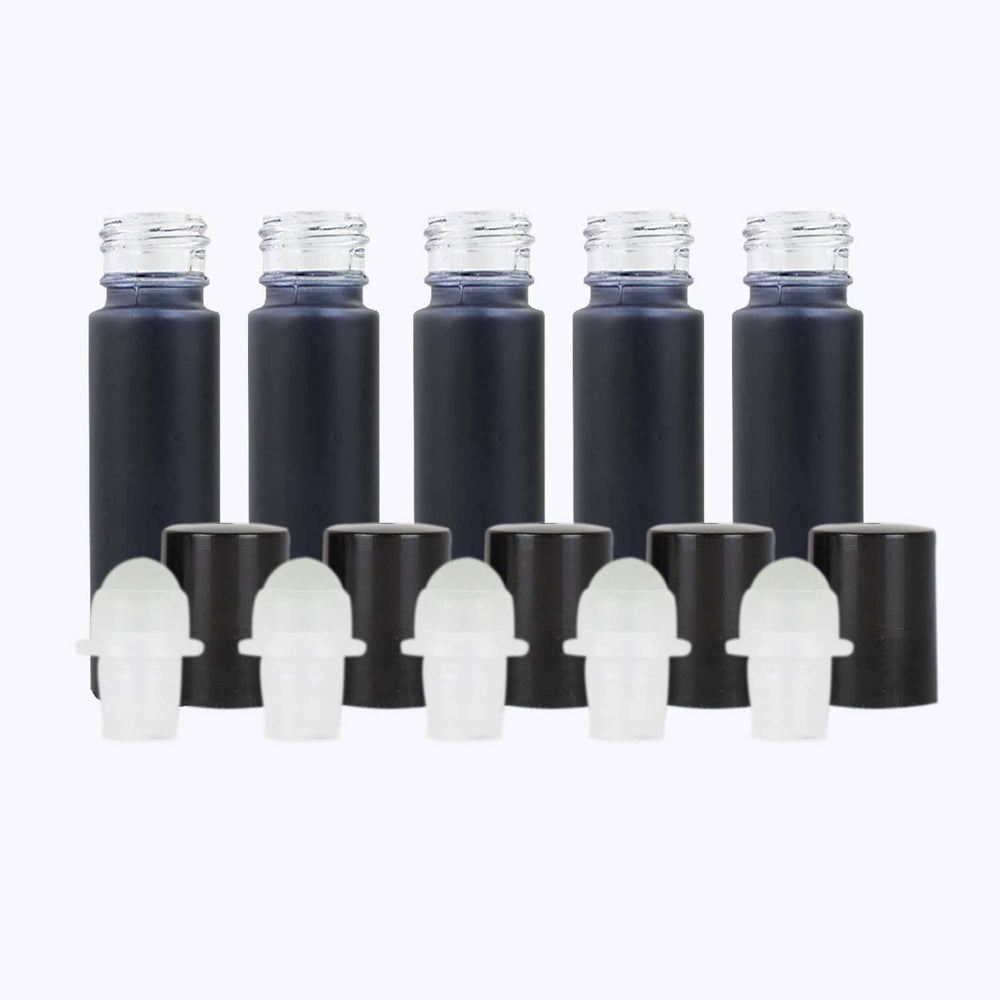 10 ml Black Frosted Glass Roller Bottle (Pack of 5) Glass Roller Bottles Your Oil Tools Black Plastic 