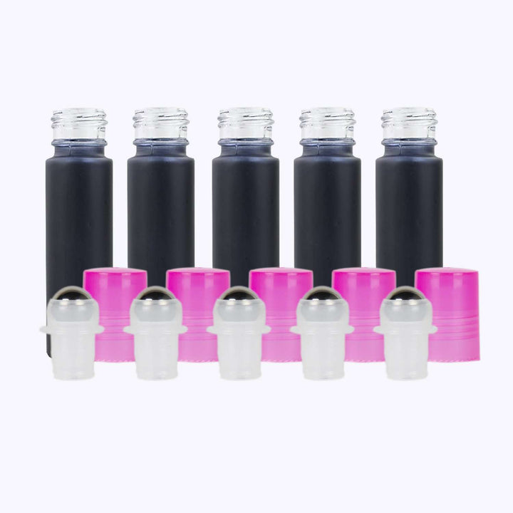 10 ml Black Frosted Glass Roller Bottle (Pack of 5) Glass Roller Bottles Your Oil Tools Pink Stainless 