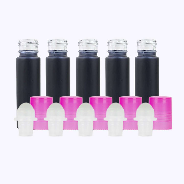 10 ml Black Frosted Glass Roller Bottle (Pack of 5) Glass Roller Bottles Your Oil Tools Pink Plastic 