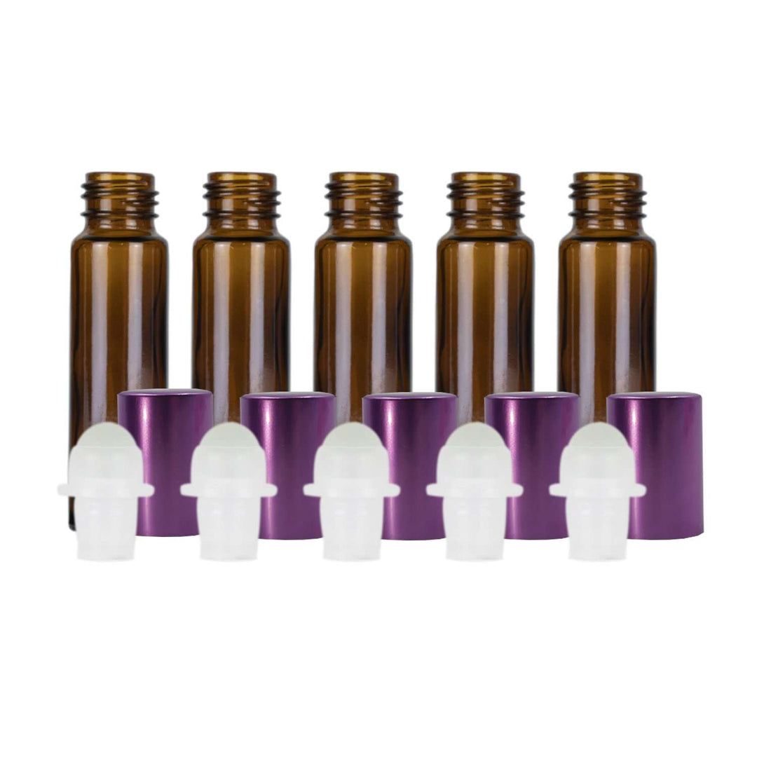 10 ml Amber Glass Roller Bottles w/ Metal Caps (Pack of 5) Glass Roller Bottles Your Oil Tools Purple Glass 