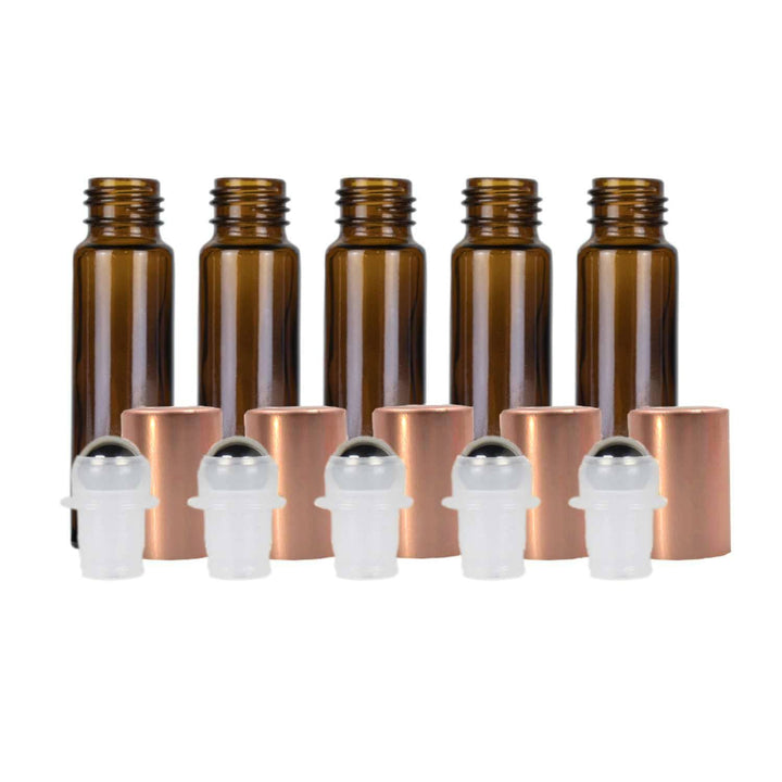 10 ml Amber Glass Roller Bottles w/ Metal Caps (Pack of 5) Glass Roller Bottles Your Oil Tools 