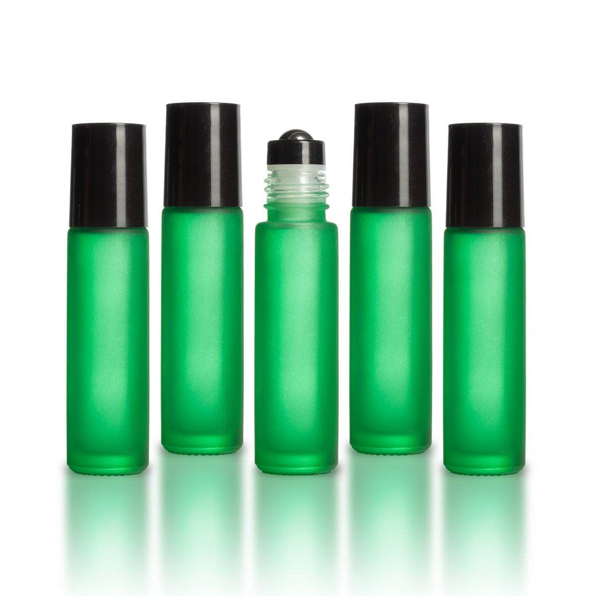 10 ml Green Frosted Bottles with Leak Guard™ Rollers (Pack of 5)I