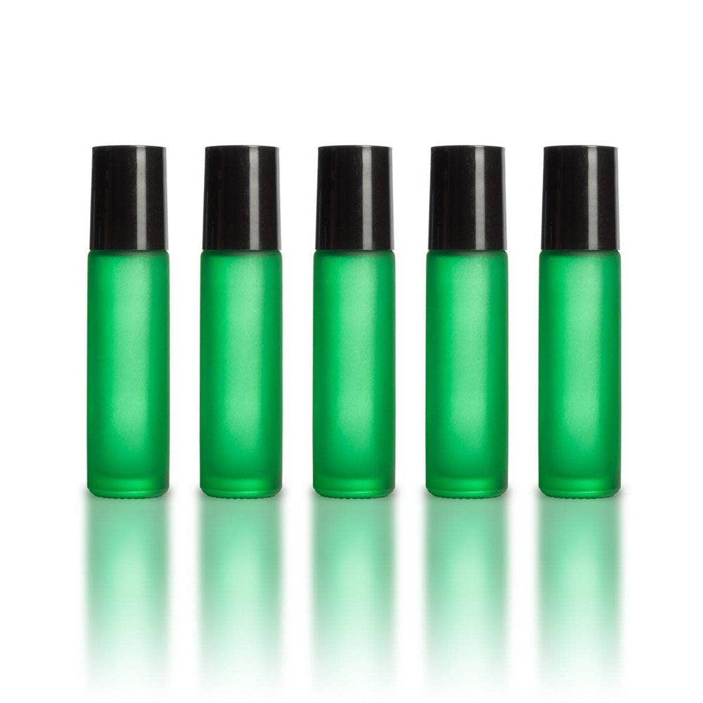 10 ml Green Frosted Bottles with Leak Guard™ Rollers (Pack of 5) Glass Roller Bottles Your Oil Tools 