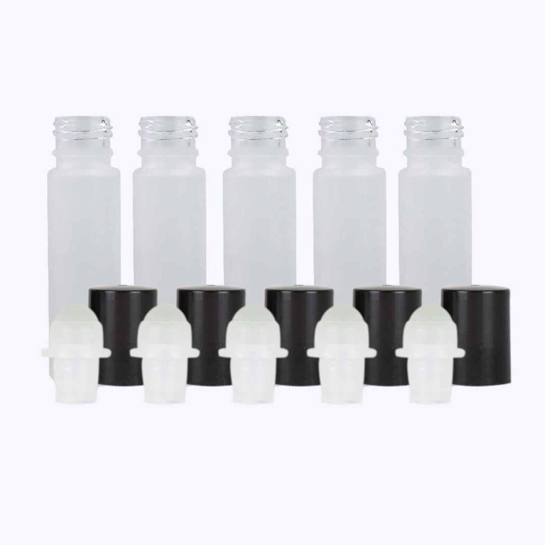 10 ml White Frosted Glass Roller Bottle (Pack of 5) Glass Roller Bottles Your Oil Tools Black Plastic 