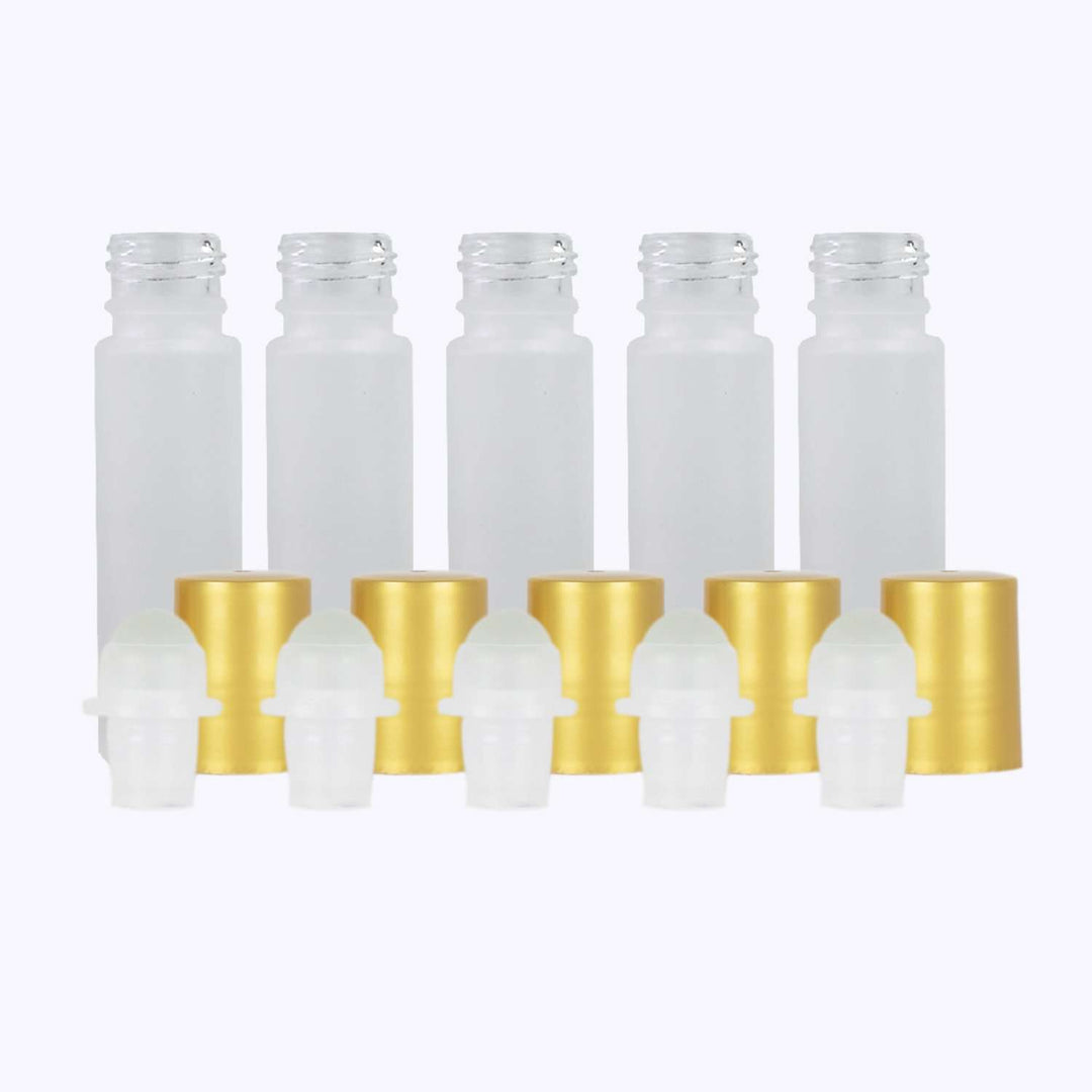 10 ml White Frosted Glass Roller Bottle (Pack of 5) Glass Roller Bottles Your Oil Tools Gold Plastic 