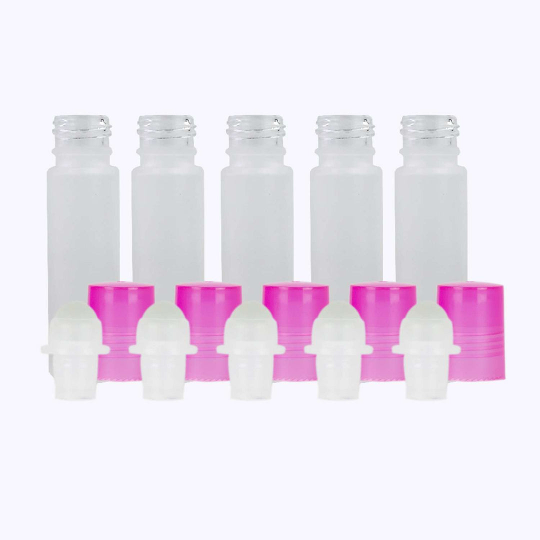 10 ml White Frosted Glass Roller Bottle (Pack of 5) Glass Roller Bottles Your Oil Tools Pink Glass 