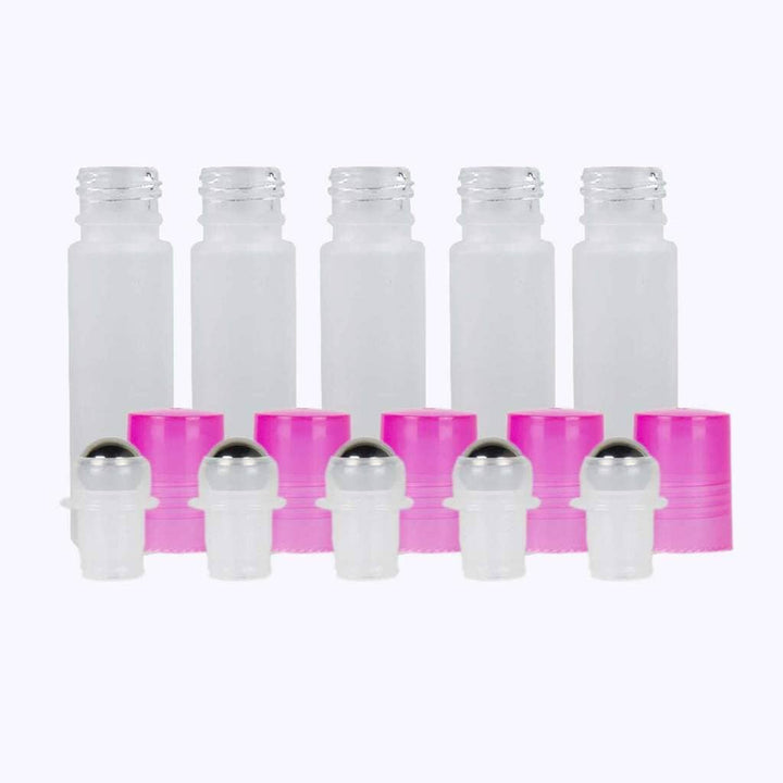 10 ml White Frosted Glass Roller Bottle (Pack of 5) Glass Roller Bottles Your Oil Tools Pink Stainless 