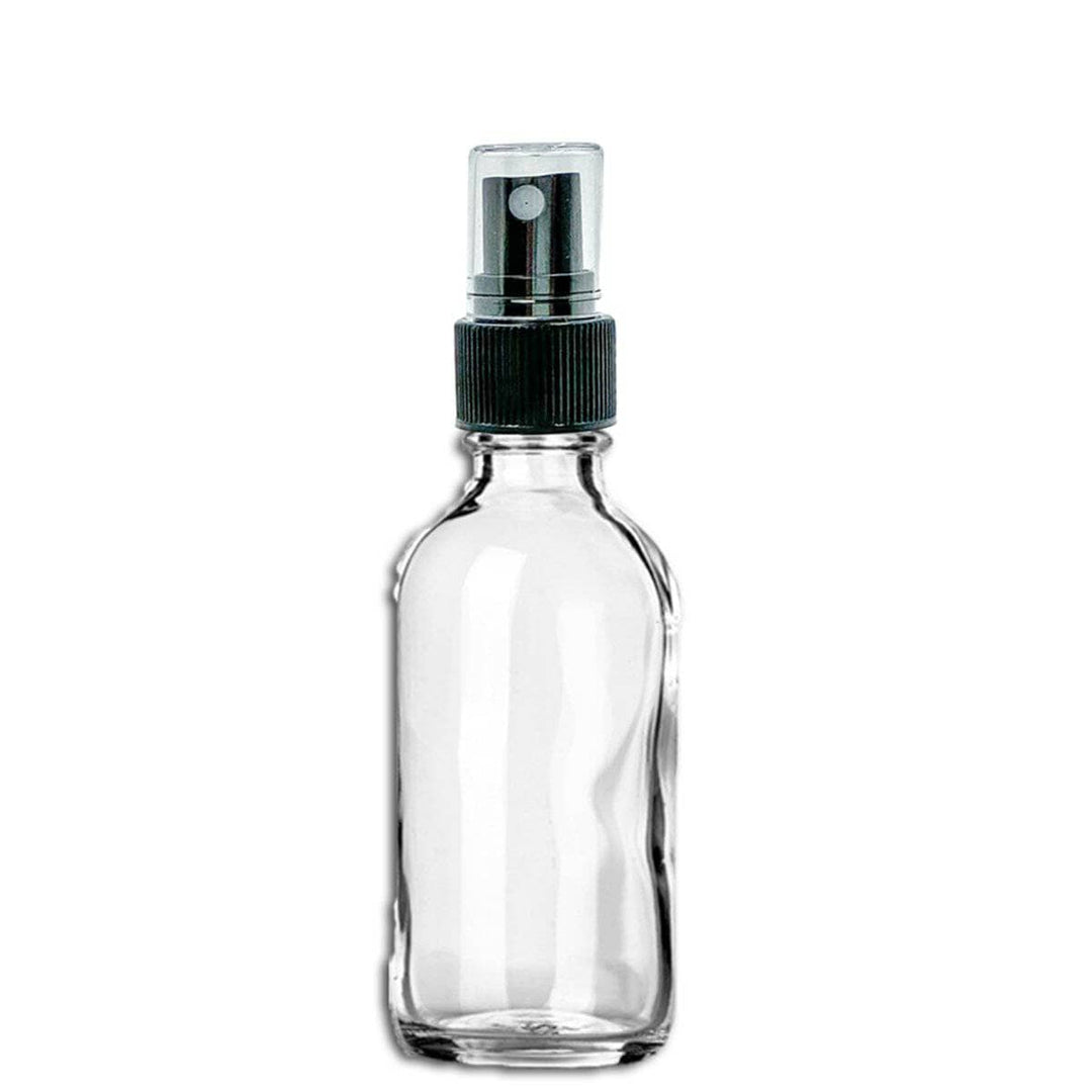 2 oz Clear Glass Bottle w/ Black Fine Mist Top Glass Spray Bottles Your Oil Tools 