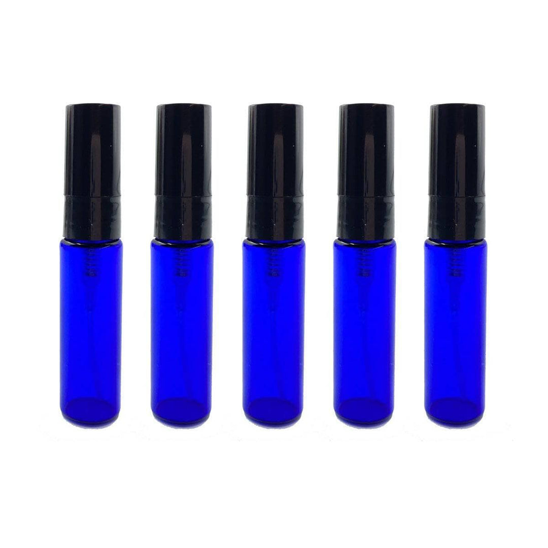 5 ml Blue Glass Vials w/ Black Fine Mist Tops (Pack of 5) Glass Spray Bottles Your Oil Tools 
