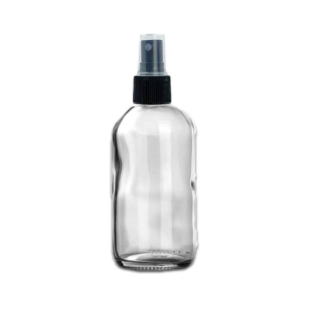 8 oz Clear Glass Bottle w/ Black Fine Mist Top Glass Spray Bottles Your Oil Tools 