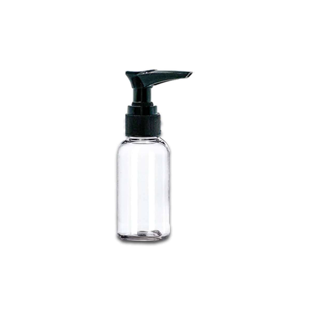 1 oz Clear PET Plastic Boston Round Bottle w/ Black Pump Top Plastic Lotion Bottles Your Oil Tools 