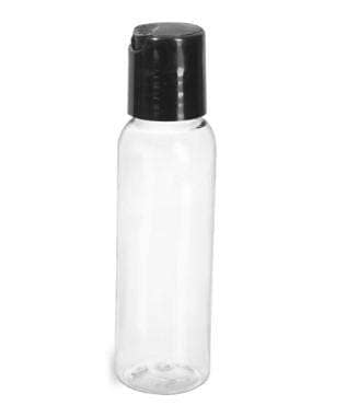 1 oz Clear PET Plastic Cosmo Bottle w/ Black Disc Top Plastic Lotion Bottles Your Oil Tools 