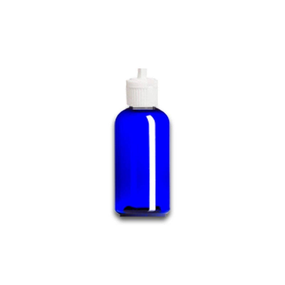2 oz Blue PET Plastic Boston Round Bottle w/ White Turret Top Plastic Lotion Bottles Your Oil Tools 