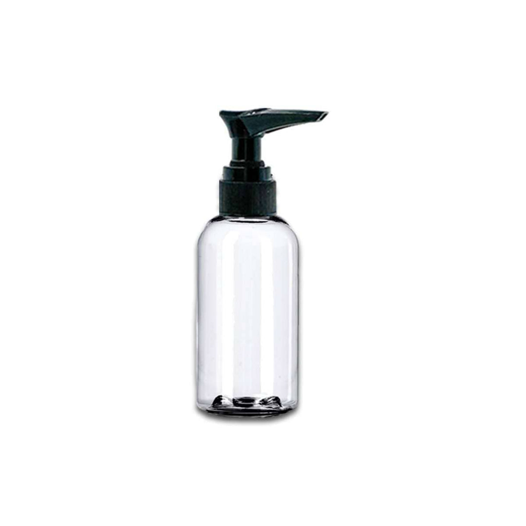 2 oz Clear PET Plastic Boston Round Bottle w/ Black Pump Top Plastic Lotion Bottles Your Oil Tools 
